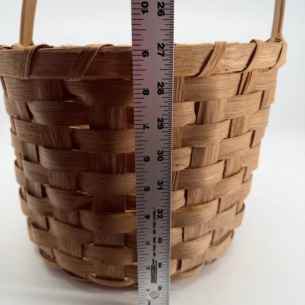 Vintage Handwoven Basket With Handle Rustic Farmhouse Cottage Decor Americana